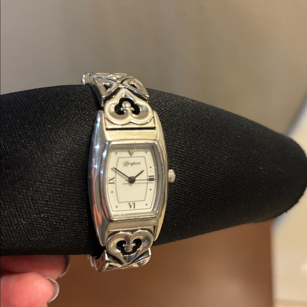 Brighton Silver-Tone Heart Link Women's Watch with White Dial